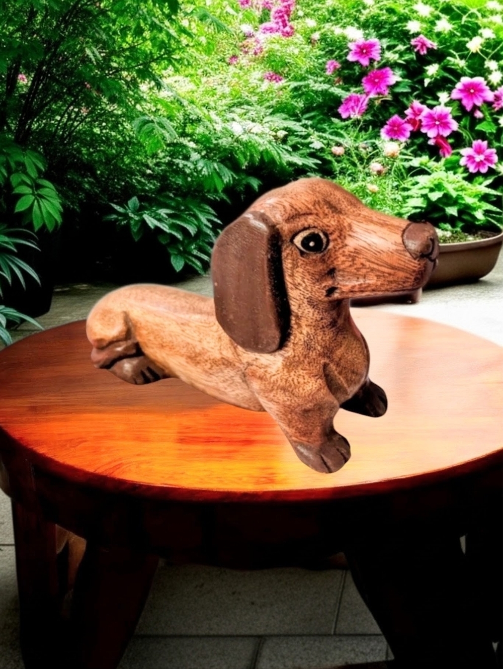 Rare Vintage 1950s Hand Carved Wood Dachshund Dog Figurine MCM Estate Treasure